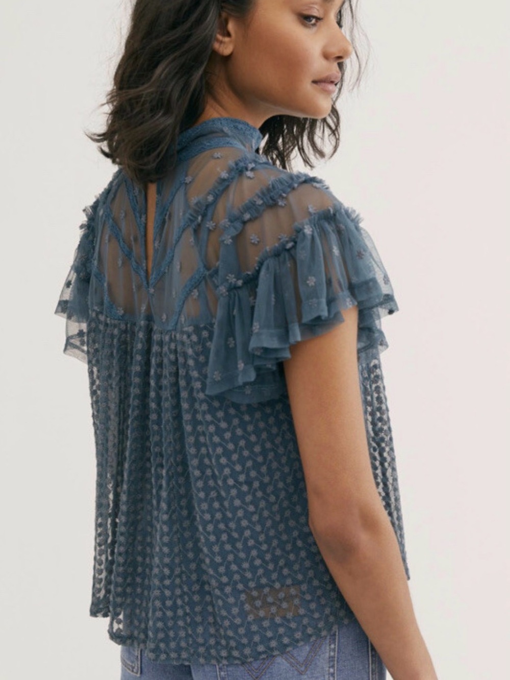 Free People Mesh Ruffle Blouse - Picture 3 of 4